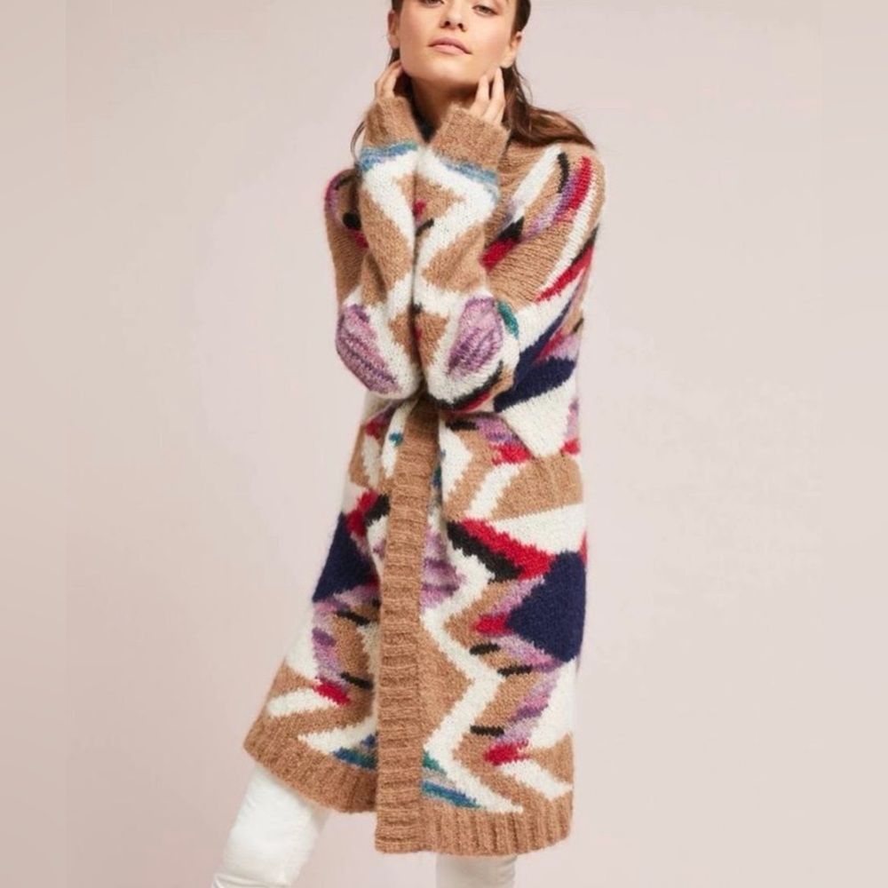 Moulinette Soeurs Aztec Western Suri Alpaca Merino Wool Blend Knit Cardigan XS/S
